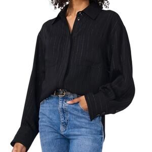 Vince Camuto Women’s Metallic Stripe Button Front Shirt Black Size XXL
